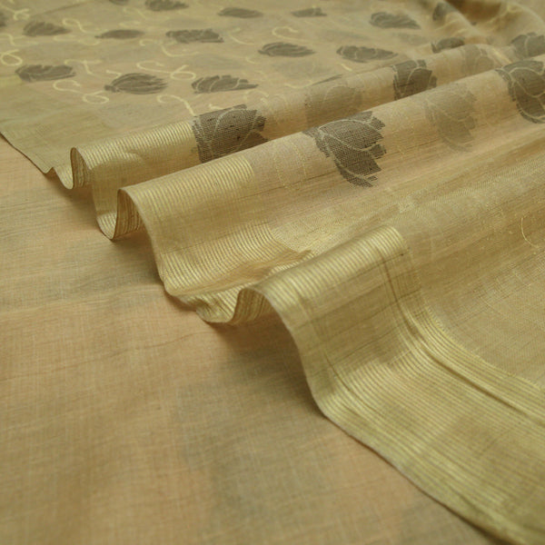 Padma Paaduka Handwoven Beige Khadi Tussar Sari with Entwined Lotus 280511451