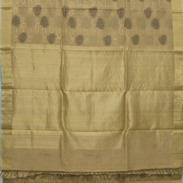 Padma Paaduka Handwoven Beige Khadi Tussar Sari with Entwined Lotus 280511451