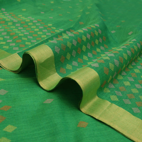 Padma Paaduka Handwoven Parrot Green Muga Tussar Sari with Vivid Diamond Motifs 280511498