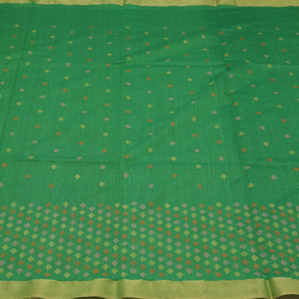 Padma Paaduka Handwoven Parrot Green Muga Tussar Sari with Vivid Diamond Motifs 280511498