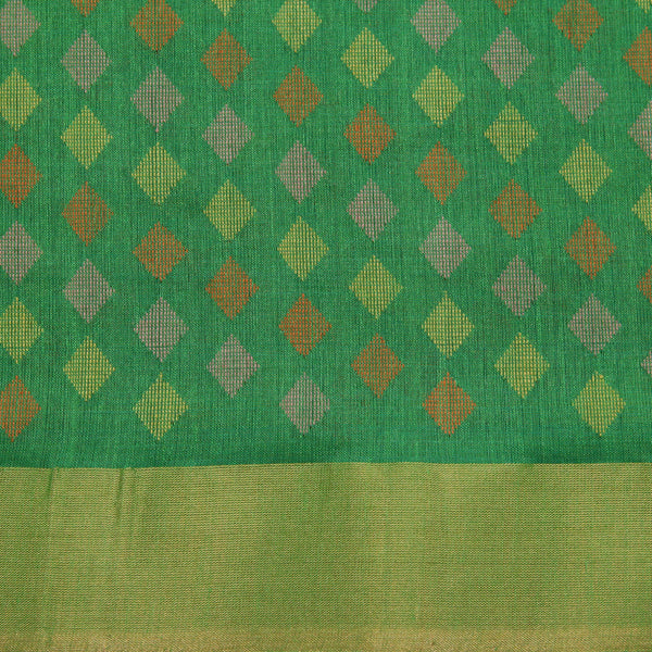 Padma Paaduka Handwoven Parrot Green Muga Tussar Sari with Vivid Diamond Motifs 280511498