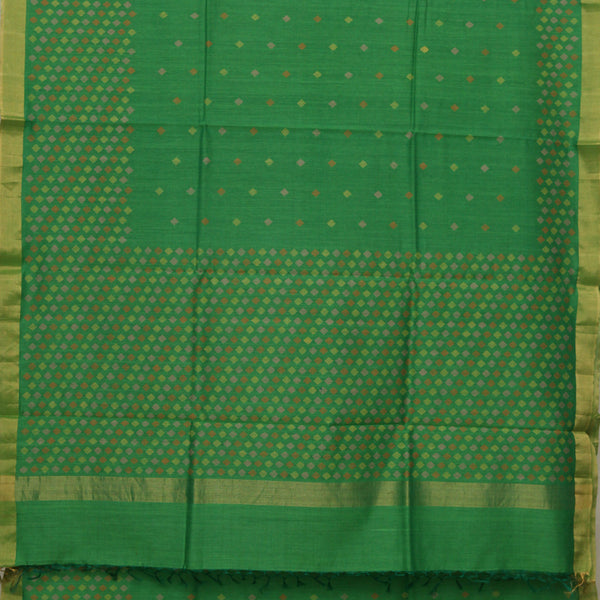 Padma Paaduka Handwoven Parrot Green Muga Tussar Sari with Vivid Diamond Motifs 280511498