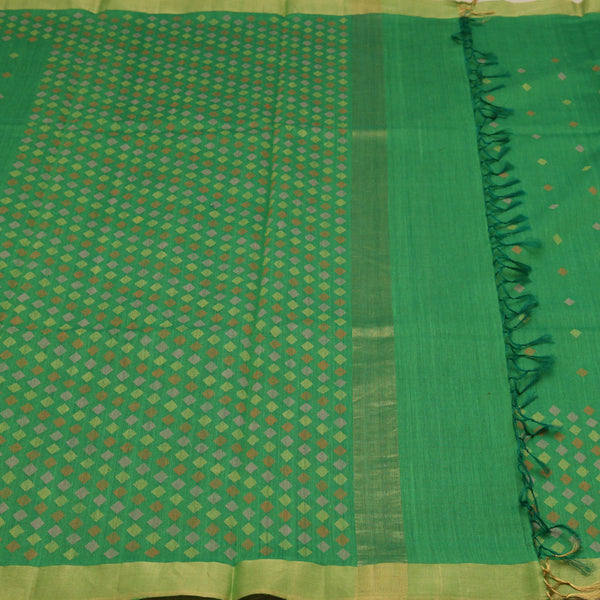 Padma Paaduka Handwoven Parrot Green Muga Tussar Sari with Vivid Diamond Motifs 280511498