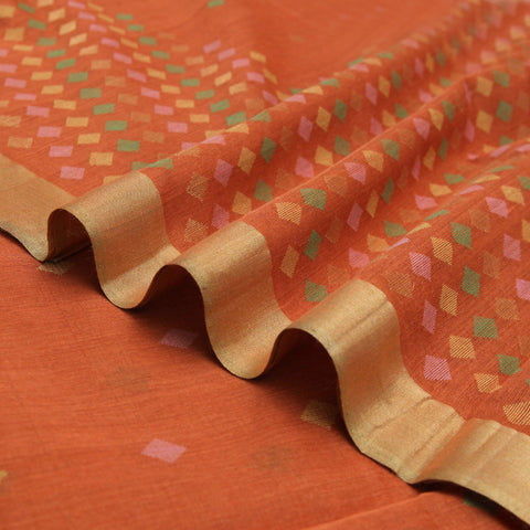 Padma Paaduka Handwoven Burnt Orange Muga Tussar Sari with Vivid Diamond Motifs 280511500