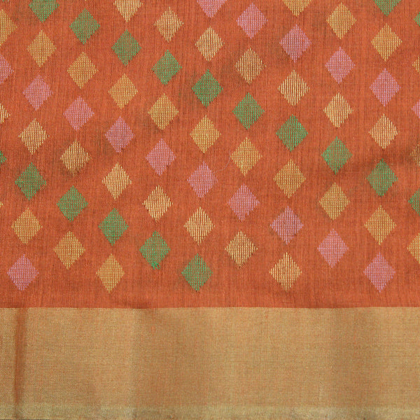 Padma Paaduka Handwoven Burnt Orange Muga Tussar Sari with Vivid Diamond Motifs 280511500