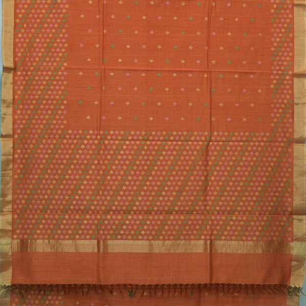 Padma Paaduka Handwoven Burnt Orange Muga Tussar Sari with Vivid Diamond Motifs 280511500