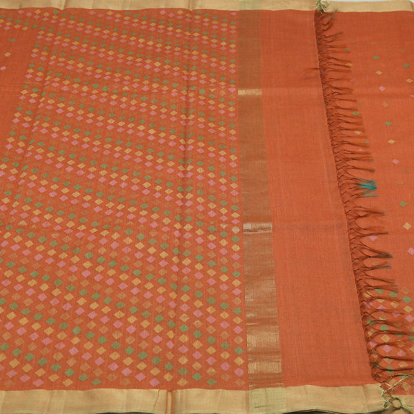 Padma Paaduka Handwoven Burnt Orange Muga Tussar Sari with Vivid Diamond Motifs 280511500