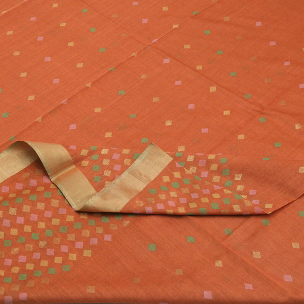Padma Paaduka Handwoven Burnt Orange Muga Tussar Sari with Vivid Diamond Motifs 280511500