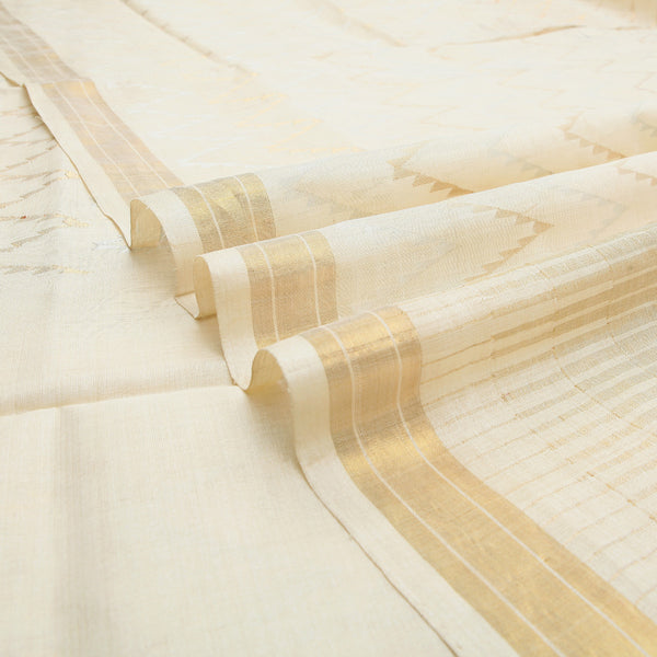 Padma Paaduka Handwoven Off-White Uppada Silk Sari with Silver Gold Waves 470509424