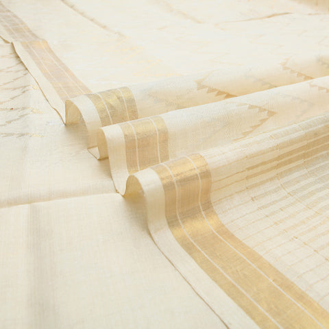 Padma Paaduka Handwoven Off-White Uppada Silk Sari with Silver Gold Waves 470509424