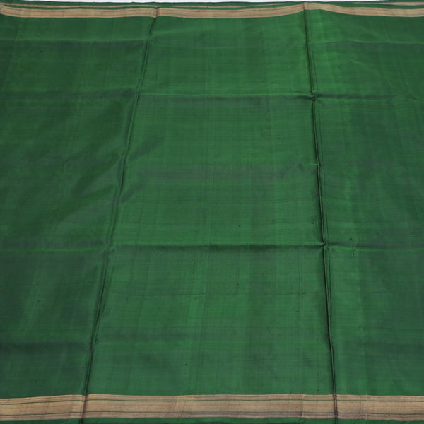 Padma Paaduka Handwoven Bottle Green Uppada Silk Sari with Silver Gold Waves 470510171