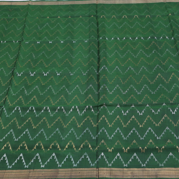 Padma Paaduka Handwoven Bottle Green Uppada Silk Sari with Silver Gold Waves 470510171