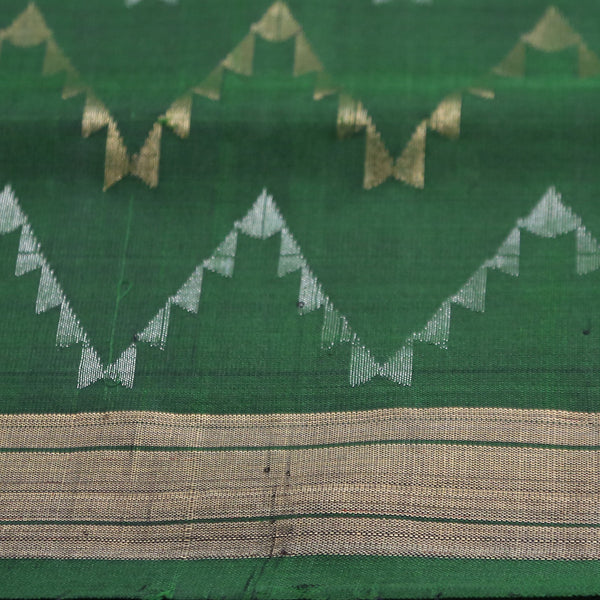 Padma Paaduka Handwoven Bottle Green Uppada Silk Sari with Silver Gold Waves 470510171